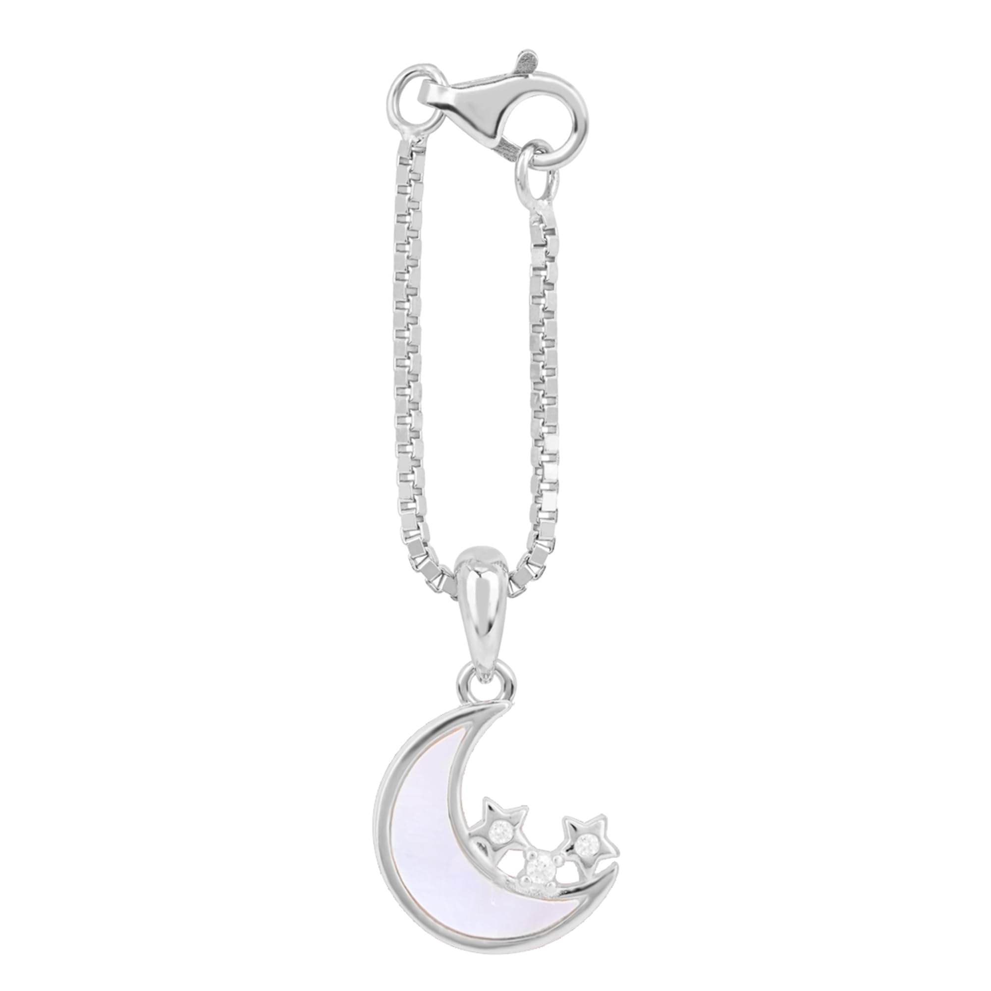 Pure Silver Moon & Stars CZ Watch Charm | Watch Charm Jewellery | Phone Cover Jewellery | Accessorries for Women & Girls | with Certificate of Authenticity and 925 Hallmark, Standard, Silver,