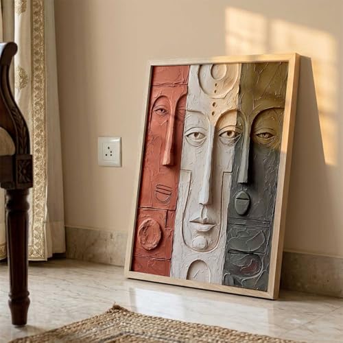 Image of kotart Relief Face Wall Art - Modern Abstract Portrait Sculpture,| Aesthetic Paintings With Frame For Living Room Bed Room Hotel Wall Decor Digital Reprint (14X20 inch)