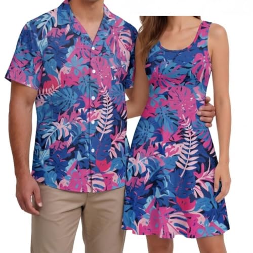 Image of Hawaii Matching Couple Outfits Husband and Wife Clothing Fashionable Mens Casual Shirts Hawaii Dress with Soft Fabric
