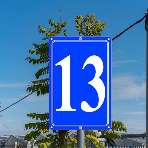 Image of Premium Aluminum Number Signs 13, Metal 12 inch X 8 inch Blue Numbered Signs Outdoor for Parking Lots, Floor, Dock, Court, Aisle, Field, High Visibility, No Fade, Weather-resistant