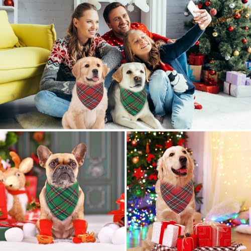 Vivifying Halstuch Hund, 2Pcs Einstellbare Dreieck Hundehalstuch mit Schachbrettartig, Hundekostüm Weihnachten für kleine mittlere große Hunde-L