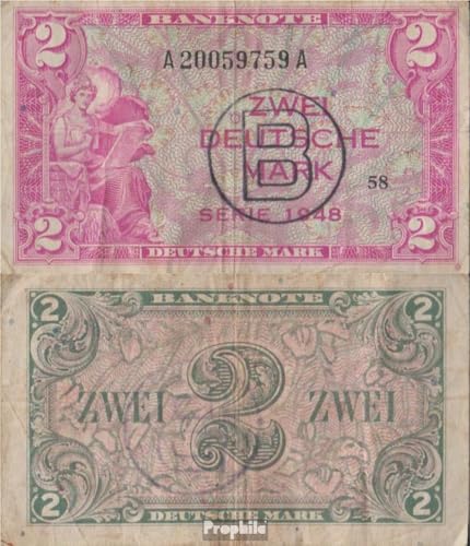 Billetes de Banco alemanes antiguos Prophila de 2 marcos de 1948 serie Un para álbumes