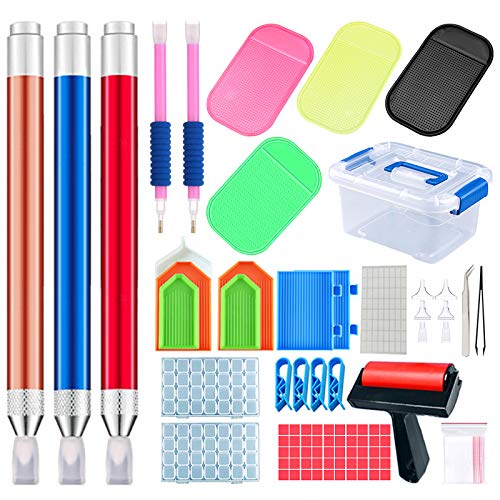 Jodimitty Diamond Painting Zubehör Werkzeug Set, DIY 5D Kreuzstich Stickerei Malerei Zubehör mit 28 Fächer Diamant Aufbewahrungsbox Sortierbox, Diamond Stift für Erwachsene/Kinder Kunst Handwerk Cover