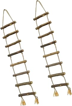 2Pcs Wood Ladder with Twine Rope Decorative Handwoven Rope Wall Hanging Ornament for Christmas Decoration