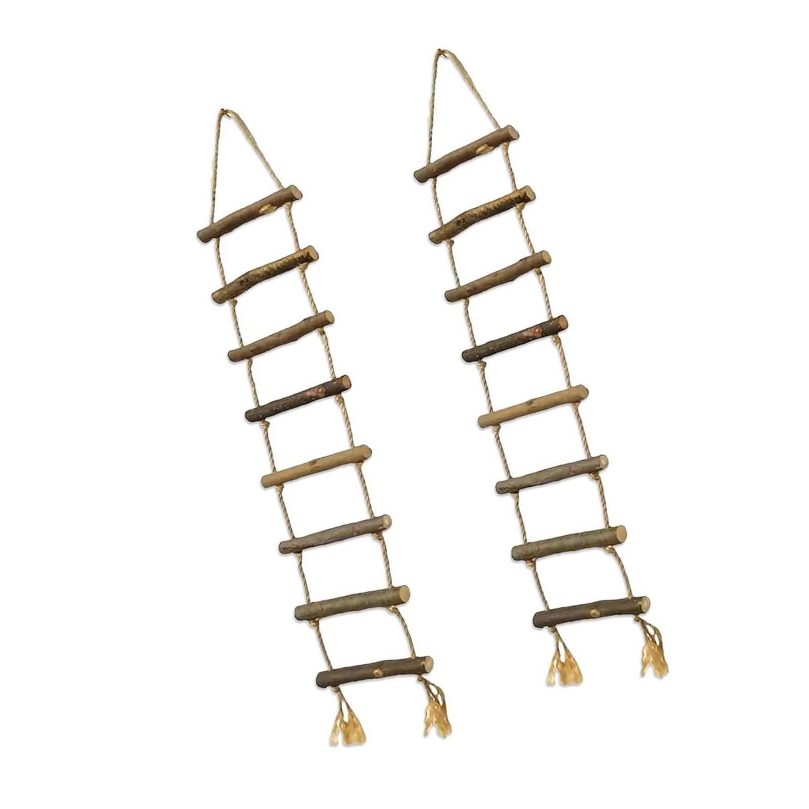 Jazuaiao 2Pcs Wood Ladder with Twine Rope Decorative Handwoven Twine Rope Ladder Wall Hanging Ornament for Christmas Decoration Shelf