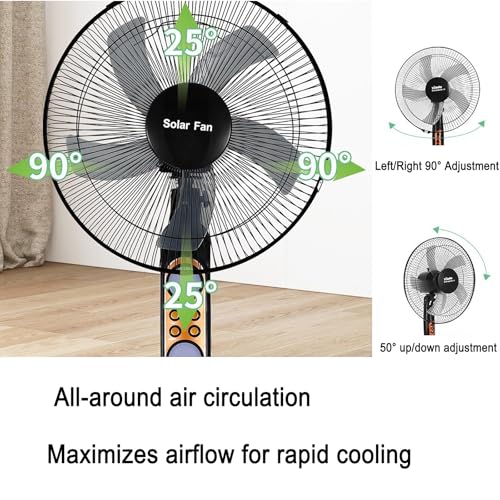 Ventilateur sur pied solaire rechargeable 4 vitesses avec télécommande - 4