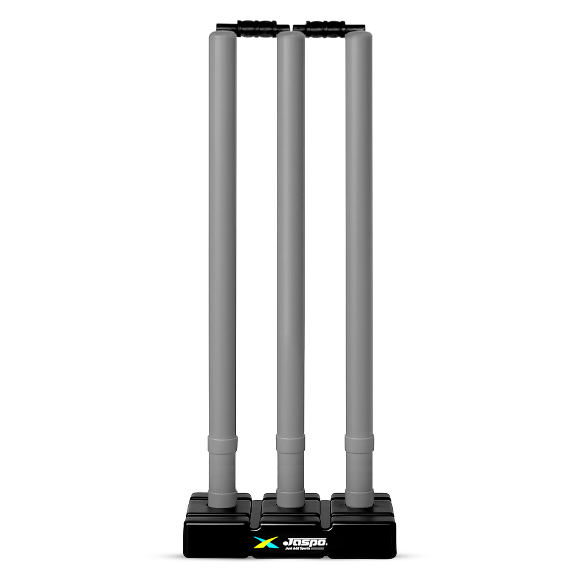 Jaspo Turbo Shot Plastic Wicket Set with Stand & Bails | Standard Size Cricket Kit for All Ages | Practice, Match & Box Cricket Equipment | Tournament Quality Stumps