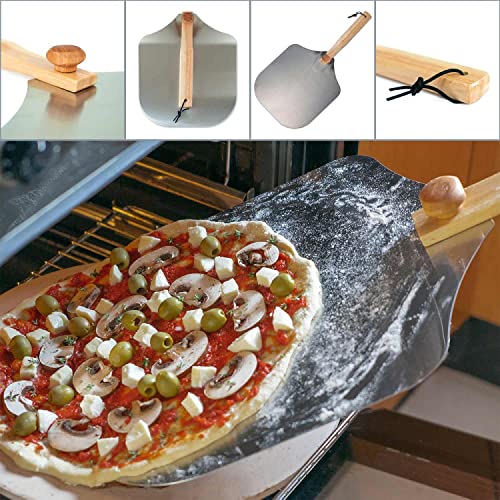 Professionele pizzaschep XXL, Aluminium pizzaschep broodschep ruimtebesparend premium model houten steel, vierkante broodschep must-have accessoire voor pizzabakkers (Roterende handgreep) - Image 5
