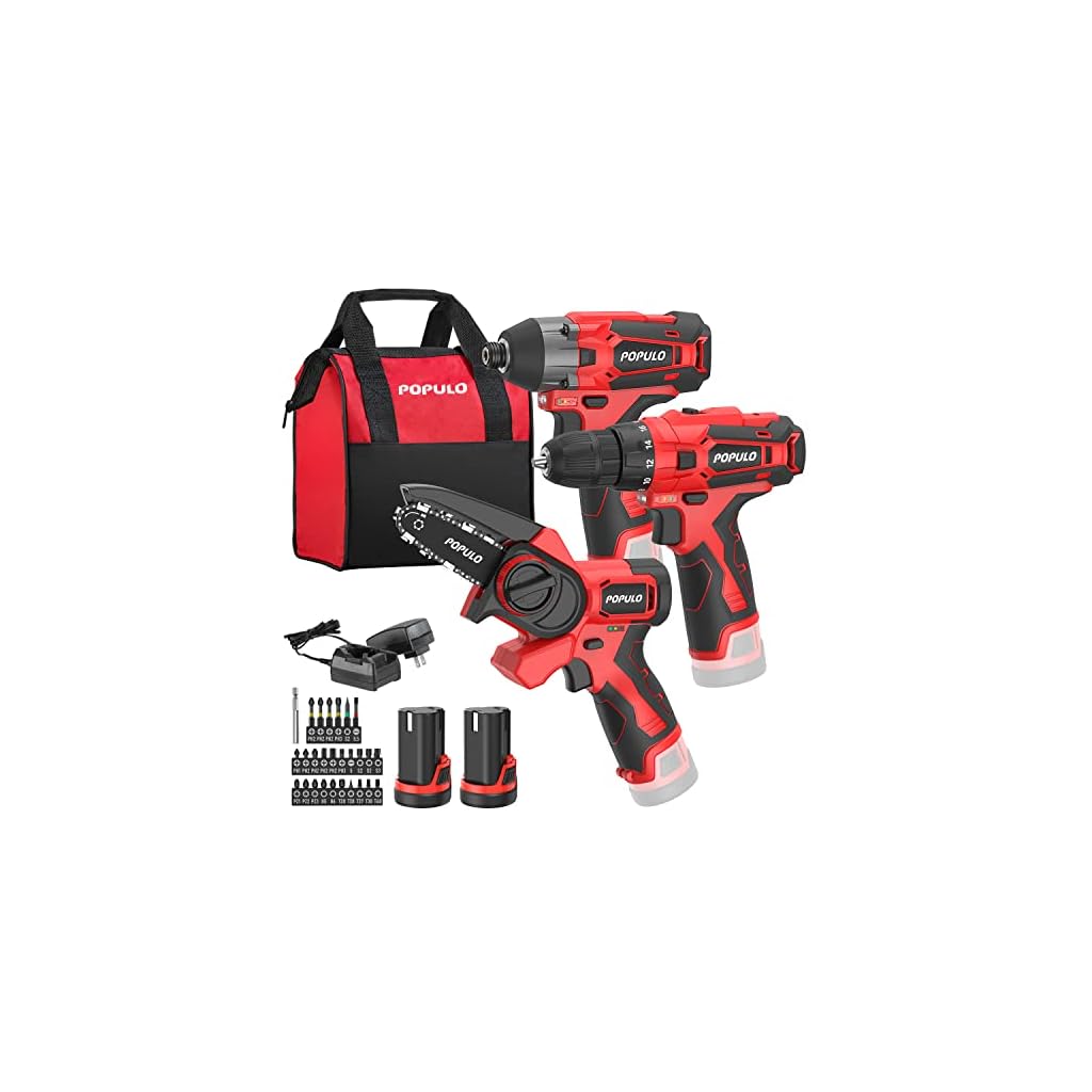 12V-Cordless-Power-Tool-Combo-Kits-3-12-Brushless-Electric-Mini-Chainsaw-38-Power-Drill-Driver-14-Impact-Driver-Set-with-2Pcs-20Ah-Lithium-Batteries-for-Household-Projects-and-DIY-3-Tool