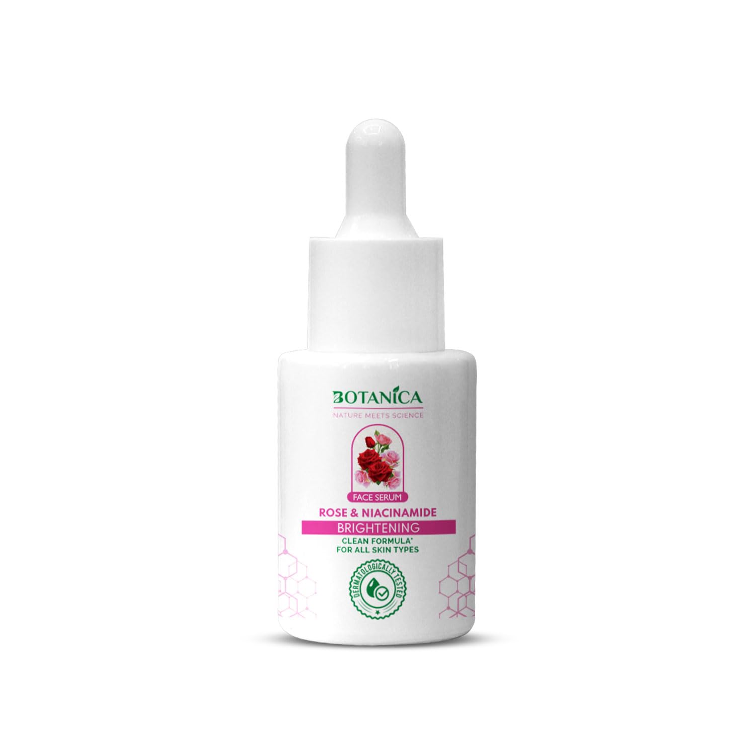 BOTANICA Rose & Niacinamide Face Serum For Clear, Bright Skin | Fades Blemishes & Dark Spots | Lightweight | Dermatologically Tested | All Skin Types | Women & Men | 30 ml