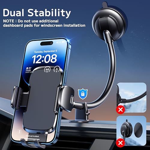 Image of Phone Holders for Your Car [Gooseneck Flexible] Phone Stand for Car Dashboard Windshield Automotive Accessories [Strong Suction Cup] Cell Phone Car Mount for All iPhone Android Smartphone