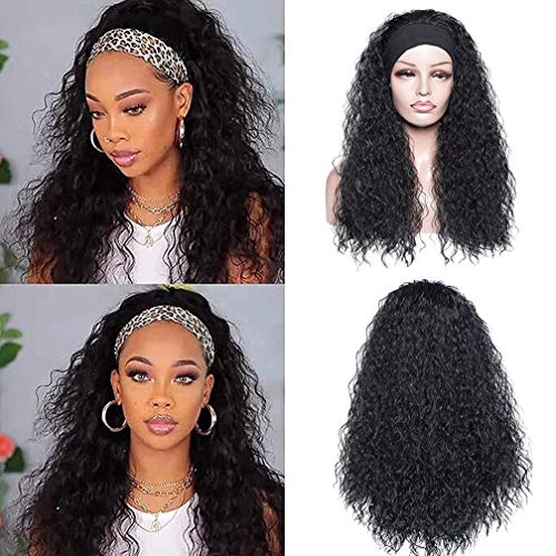 Headband Wigs Human Hair Water Wave 18 Inch Wig Glueless Headband Wig Water Wave None Lace Front Wigs Machine Made 180% Density Wig Curly Hair Natural Color