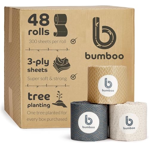 Bumboo Essentials Toilet Roll 48 Pack | Essentials Wrapped Toilet Paper 3 ply 300 Sheets | Plastic-Free Soft Strong Eco-Friendly & Biodegradable Toilet Tissue