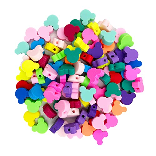100 Pcs Polymer Clay Mouse Head Loose Spacer Beads 10mm Mixed Color Cute Beads Charms for Women DIY Hair Clip Necklace Bracelet Jewelry Earring Handmade Craft Making