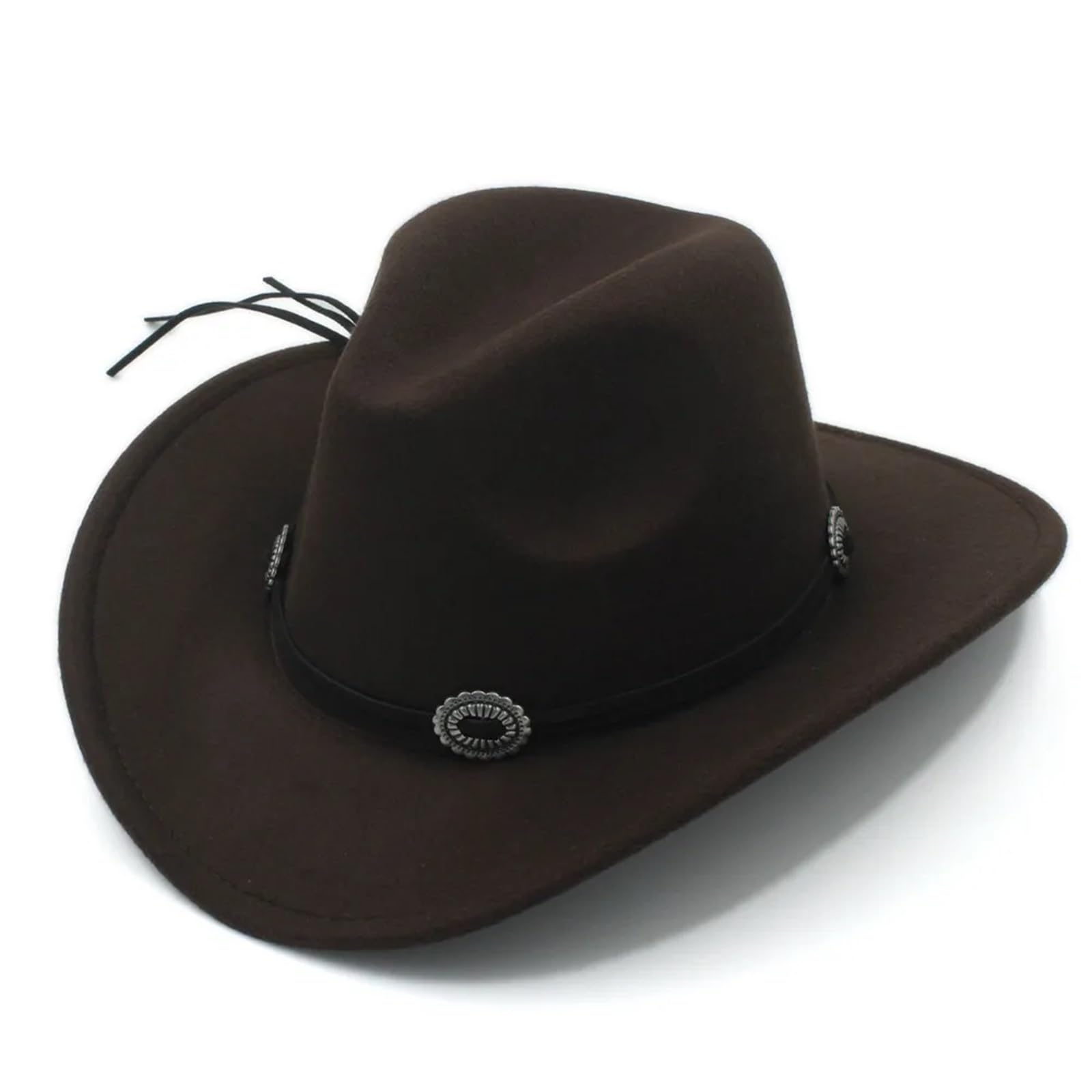 vrfvsdasAAS Cowboy Hat Felt Cowboy Hat Wide Brim Cowgirl Retro Band For Adult Or Kid 54/57/61cm(Brown,6.625)