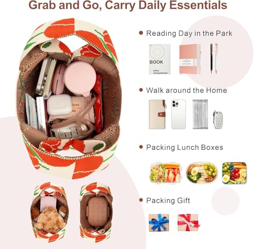 Image of Kawn Crochet Wrist Handbag for Women Wristlet Sleeve Knot Pouch Portable knitted breathable lightweight foldable Casual Small Purse Cute Tote Bag For Shopping, Dating, Travel