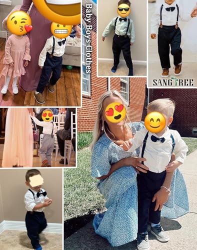 SANGTREE Baby Boys Clothes, Long Sleeves Dress Shirt with Bow Tie and Black Suspender Pants Set Gentleman Tuxedo Outfit White Black, 2-3 Years = Tag 1103