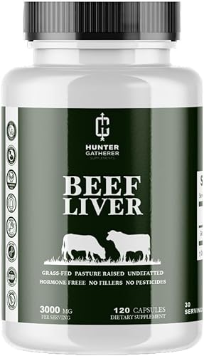 Cápsulas de hígado de res desecadas alimentadas con pasto 120 unidades 3,000 mg por porción