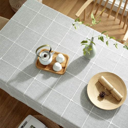 TruDelve-Cotton-Blend-Tablecloth-Rectangle-Grey-Fabric-Table-Cloth-Farmhouse-Table-Cover-for-Rectangle-Tables-Grey86x52Rectangular TruDelve Cotton Blend Tablecloth Rectangle Grey Fabric Table Cloth Farmhouse Table Cover for Rectangle Tables Grey86x52Rectangular