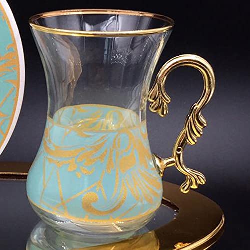 Türkische Teegläser im Vintage-Stil, Tassen und Untertassen, Set mit 6 Stück, für Party, Erwachsene, persisch, Gold, dekorativ, Teetassen, Teekanne, Geschenk, marokkanischer Nachmittag, 135 ml Cover