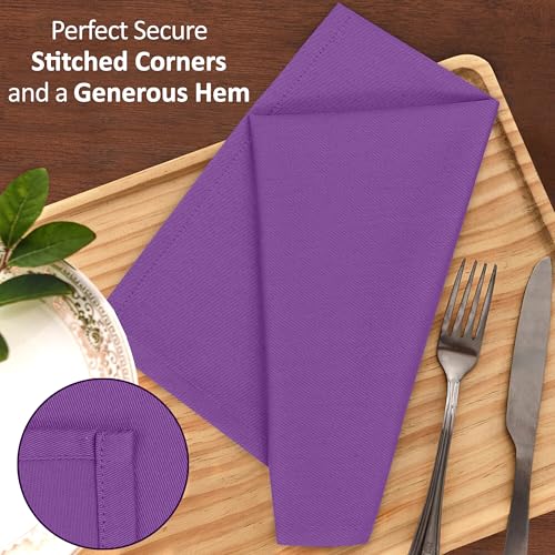 Image of Ruvanti Cloth Napkins Set of 12, 18x18 Inches Napkins Cloth Washable, Soft, Durable, Absorbent, Cotton Blend. Table Dinner Napkins Cloth for Hotel, Lunch, Restaurant, Wedding Events, Parties - Purple