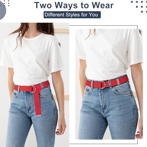 Image of WHIPPY Mens Canvas Belt with Metal Double D-ring 1 1 /2 inch Wide Plus Size Unisex Web Cloth Casual Belt for Jeans Pants