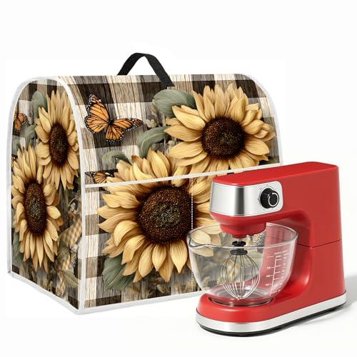 Image of 6-8 Quart Kitchen Stand Mixer Dust Cover, Kitchen Appliance Protective Covers with Top Handle and Pocket, Two sunflowers