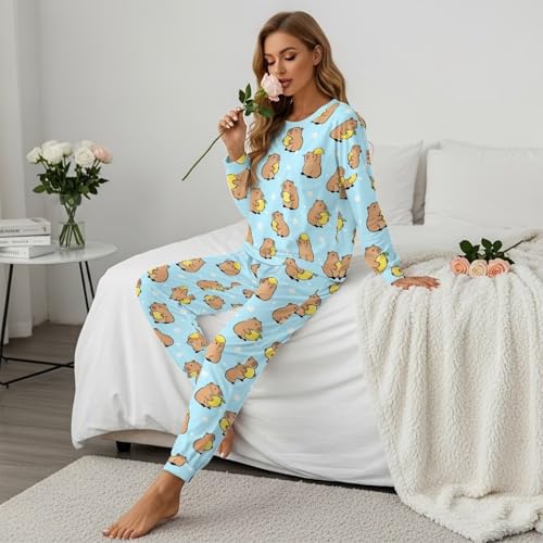 Image of Women's Pajamas Set Soft 2 Piece Loungewear Long Sleeve Pj Set Matching Sleepwear with Pockets for Women Plus Size