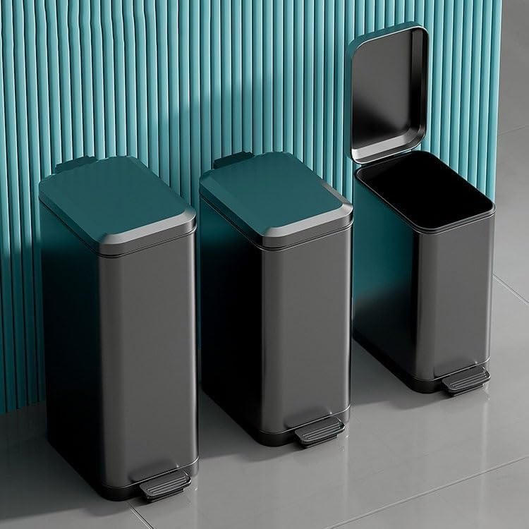 Trash Can 7/9/13/15/16/18/20Liter Slim Kitchen with Removable Liner Bucket and Handle, Brushed Stainless Steel,(Tungsten Steel Black,15L)