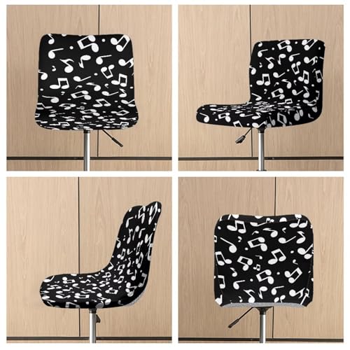 Image of Bar Stool Covers with Backs Dining Room Square Swivel Barstool Chair Seat Set of 2 Music Note Black Non-Slip Counter Height Chair Covers