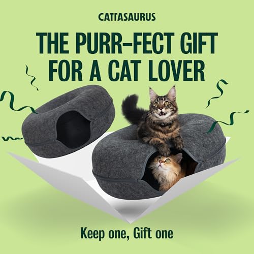 Image of Cattasaurus Peekaboo Cat Cave Duo Jumbo Set, Extra Spacious Cat Donut for Multiple & Large Kitty 15+ lbs, Scratch Detachable Cat Beds for Indoor Cats, Washable Cat Tunnel Bed, Best Kitten Toys