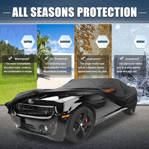Image of X AUTOHAUX Car Cover for Chevy Camaro 2010-2021 Aluminum Film Outdoor Waterproof Sun Rain Snow Hail Protection with Driver Door Zipper