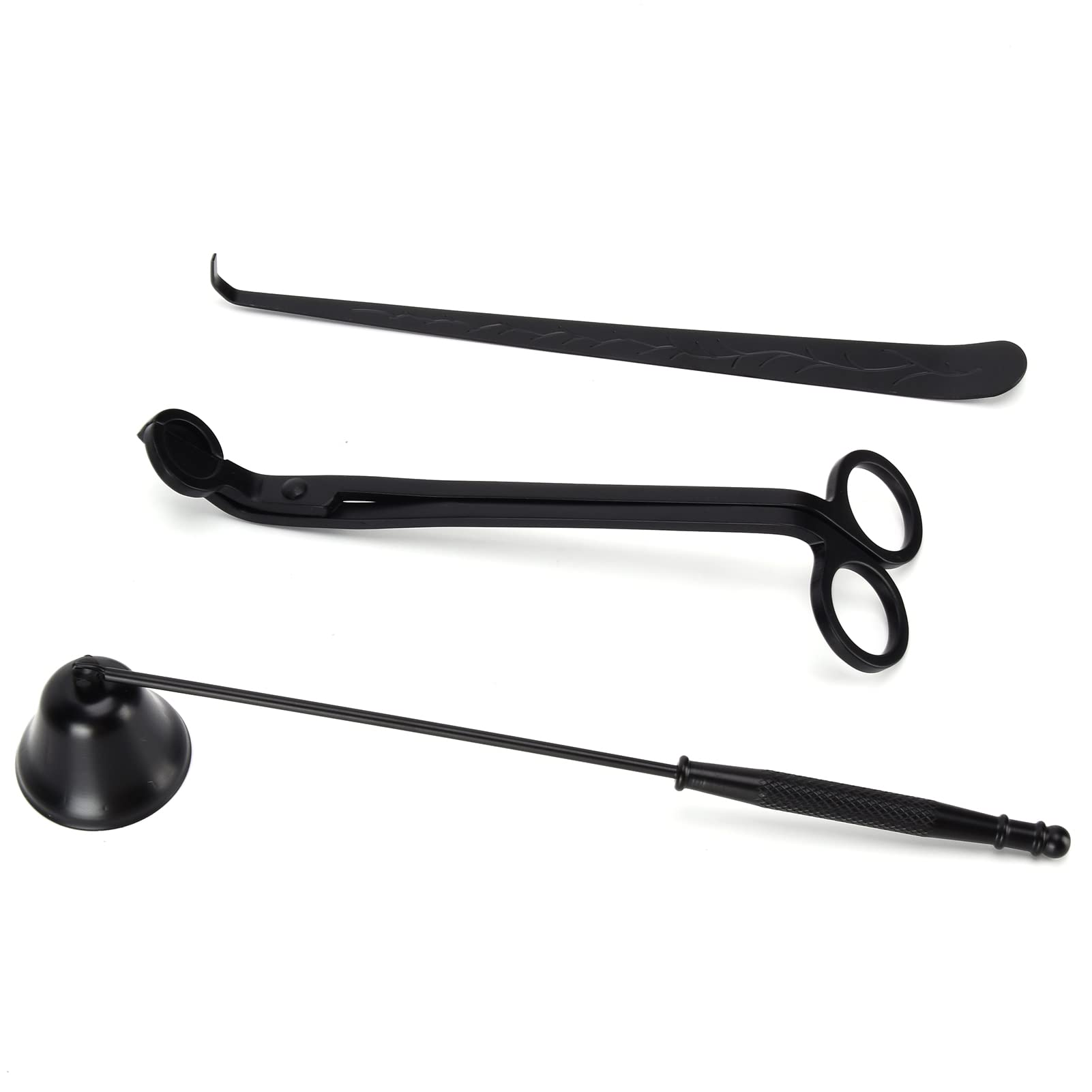 NOENNULL 3 Piece Candle Accessory Set, Candle Wick Trimmer, Cutter, Extinguisher, Fire Extinguisher, Wick Spoon, Gift Accessories (Black)