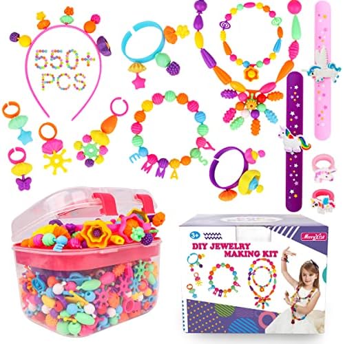 Pop Beads - 550+Pcs DIY Jewelry Making Kit for Toddlers 3, 4, 5, 6, 7 ,8 Year Old, Kids Pop Snap Beads Set to Make Hairband, Necklaces, Bracelets, Rings and Art & Crafts Creativity Toys for Girls Boys
