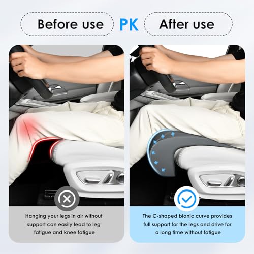 Image of FLORICH Car Seat Extender Leg Extender Support Cushion for Driver Seats Office Chair, Leather Carseat Leg Support for Long Drivers Universal Car Seat Cushion Legs Rest Pads-Light Grey