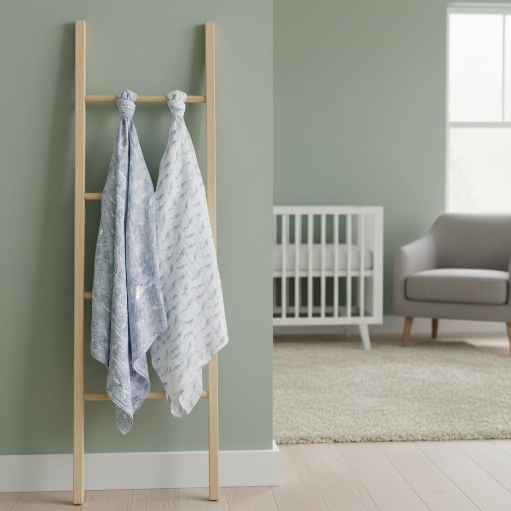 aden + anais Oceanic - Juego de 2 Mantas de Muselina orgánica 100% Transpirable para bebés y niños, diseño Estampado de Estrellas, Color Azul, Gales, artículos Esenciales para Dormir para recién