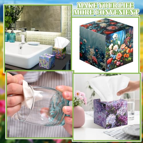 Image of Fourluoo 12 Pack Spring Mixed Floral Facial Tissues Colorful Floral Cube Face Boxes 600 Sheets 3 Ply Small Square Tissues Bulk for Summer Christmas Car Bedroom Supplies