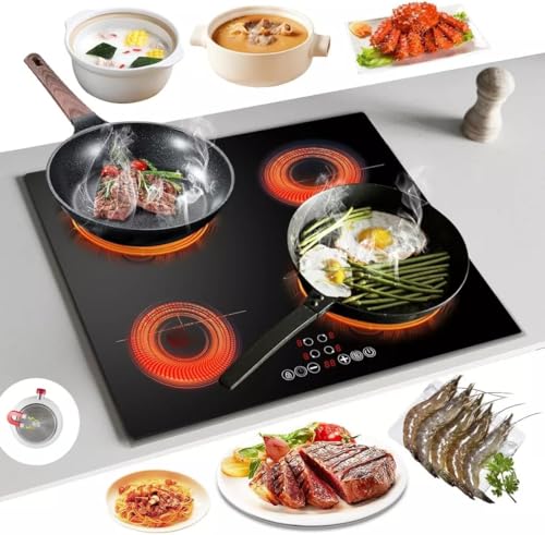 Hornos Y Parrillas, Kitchen Parrilla de Inducción Eléctrica, Placa de Cocina 4 Quemadores 7600W,10 Niveles de Temperatura,Temporizador de 99 Minutos, Bloqueo Seguridad, Pantalla LCD...
