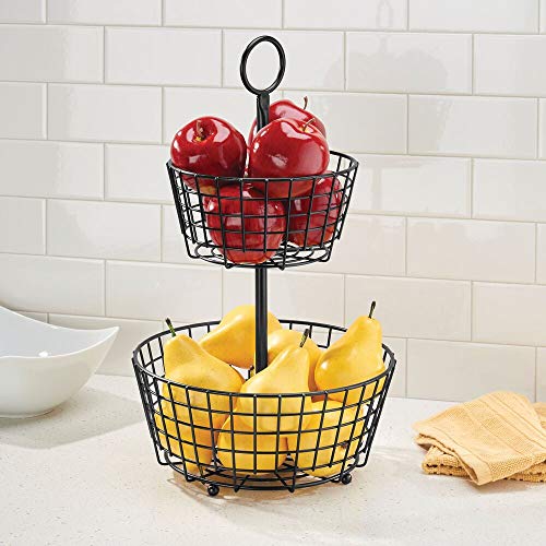 mDesign Metal Decorative 2Tier Fruit Bowl Basket Stand Modern Farmhouse Wire Design for