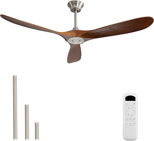 Sofucor - Ventilador de techo sin luces y con control remoto, de 60 pulgadas, con 3 aspas y motor CC reversible y silencioso, para exteriores o para