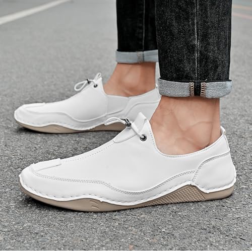 Men's Leather Outdoor Non-Slip Driving Loafers Comfortable Hand-Stitched Soft Casual Shoes Round Toe Lightweight Hiking Shoes2