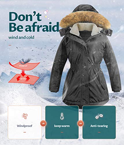 Creatmo Us Girl's Long Puffer Quilted Sherpa Fleece Jacket Warm Winter Coats Kids Black 14/16 #TOP4