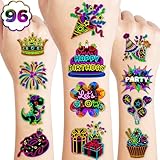 96 PCS Neon Let Glow In The Dark Pre-Cut Temporary Tattoos for Kids | Super Cute Themed Birthday Party Favors, Supplies, Decorations, Fake Tattoo Stickers, School Rewards Prizes & Gifts Boys & Girls