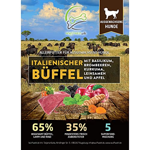 Wuffwelt Trockenfutter Italienischer Büffel mit Basilikum, Brombeeren, Kurkuma, Leinsamen & Apfel 2,0kg