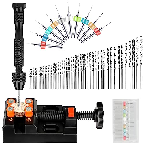 Hand Drill Bits Set 60 Pieces, Precision Hand Pin Vise Rotary Tools with Micro Mini Twist Drill Bits for Wood, Jewelry, Plastic, Craft Projects and Model Building, DIY Drilling