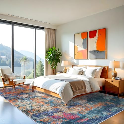RUUGME Abstract Area Rug 10X14 - Large Soft Rugs for Living Room Abstract Colorful Rug Indoor Non Slip Low Pile Carpet for Bedroom Stain Resistant Thin Rug for Dining Room Kitchen 10X14 Colorful/multi