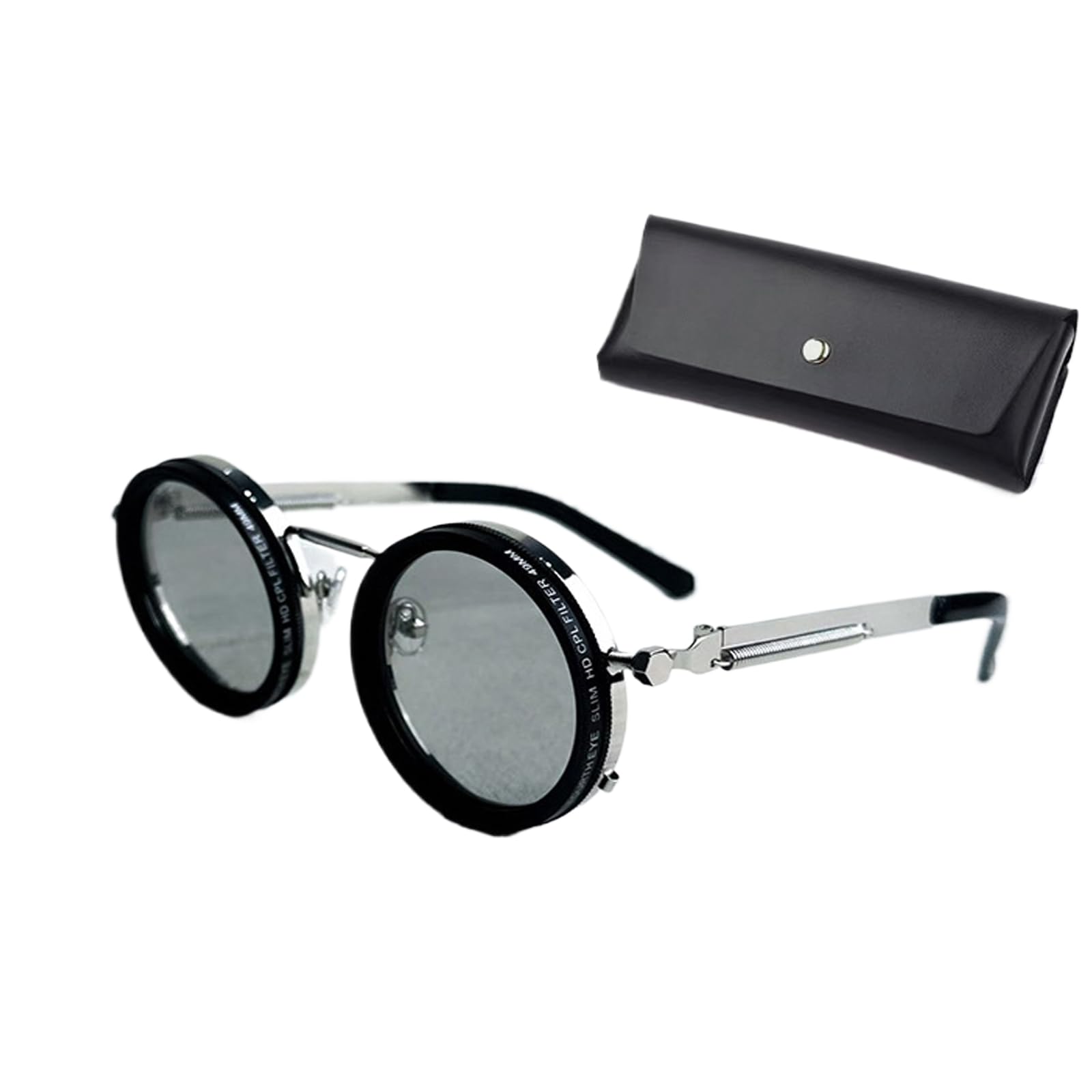 Occhiali da sole polarizzati alla moda, occhiali da sole da spiaggia rotondi regolabili a 9 livelli for uomo | Guida, pesca, viaggio | Modalità retrò personalizzata UV-anti-UV (con specchio) 1 pz