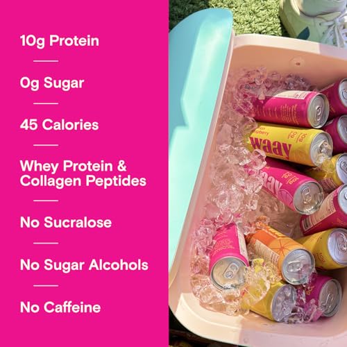 Image of WAAY Sparkling Protein Drink, Grapefruit, 12 fl oz Can, 10g Protein, 0g Sugar, 45 Calories (12 Pack)