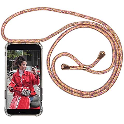 Expatrié Necklace Phone Holder Compatible with iPhone 11 Pro Max Multicolour LOLA Lanyard Phone Case with Cord Strap, Transparent Silicon Cover - Stylish Cross Body Necklace Cord Cover Cover
