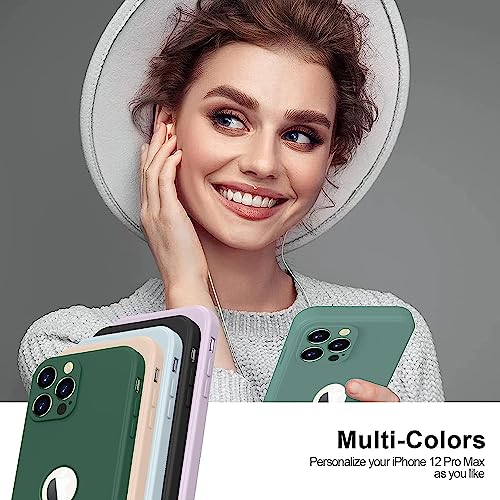 Image of DIZORO Shockproof Matte Flexible Back Cover for iPhone 12 Pro Max Case Square Pattern Liquid Silicon TPU Camera Protection Back Cover (6.7 Inch) - Midnight Green